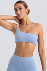 BO&TEE ONE-SHOULDER SPORTS BRA WASHED BLUE